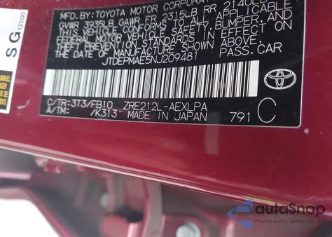 2022 Toyota Corolla Le from USA, damaged, VIN JTDEPMAE5NJ209481